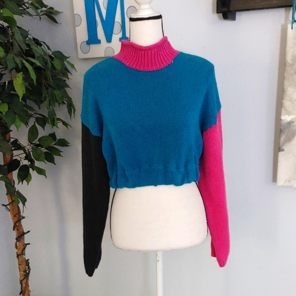 Stefano 90s Streetwear Cropped Colorblock Sweater M